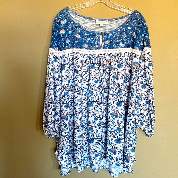 🆕WEEKEND SUZANNE BEATRO: Floral Polyester/Spandex Top with Lace- Sz 2X - Picture 1 of 14